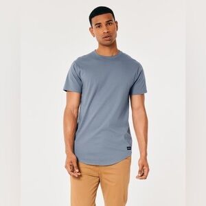 Hollister Dusty Blue Longline Curve Hem Crew Neck T-Shirt, Size Large